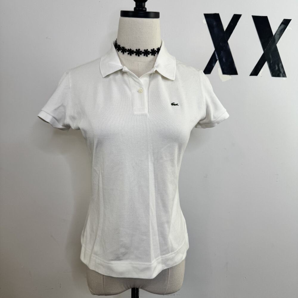 Vintage Lacoste White Polo Shirt Collared Alligator Logo 42 S M